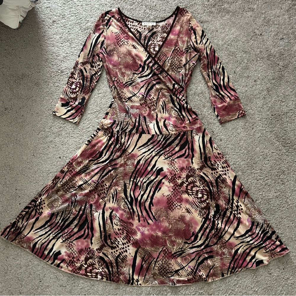 Avital Pink and Brown Size Large Animal Print Wrap Dress